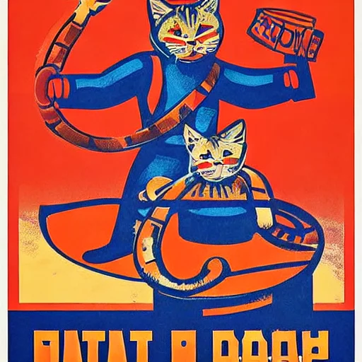 Soviet Socialist Realism Poster Cats