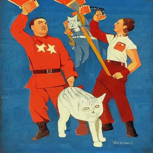 Soviet Socialist Realism Poster Cats